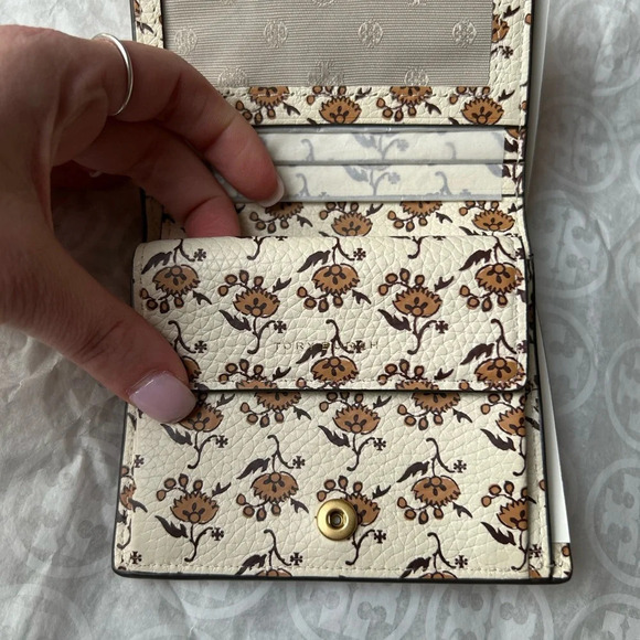 Tory Burch Blake Color Block Mini Wallet Orange Citrine Curly Ditsy Logo - Picture 6 of 10